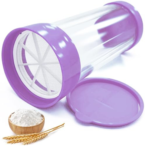 Yueser Secoueur Tamiseur, Couvercle à Mailles Fines Tamis à Farine Shaker Sucre Poudre Saupoudreuse à Epices Distributeur Poudre Shaker pour Chocolat Farine Fine Sucre Cacao (Violet)