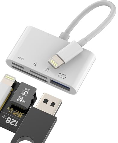 Lector Tarjetas SD Lightning(4 En 1)Adaptador USB OTG 3.0 para iPhone 14 13 12 Pro Max Micro SD Card Reader para Apple para iPad Cable Memoria Digital Camara Memory Fotos Stick Adapter TF Kartenleser