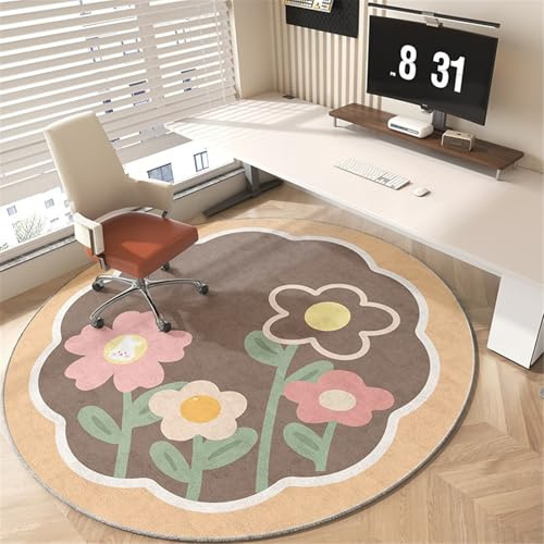 Odot Alfombra para Silla de Escritorio Redonda Alfombra Protectora Suelo Silla Ruedas Antideslizante Gaming, Tapete de Protección de Oficina/Sala de Juegos para Suelos Duros, Simple (Flor,80cm)