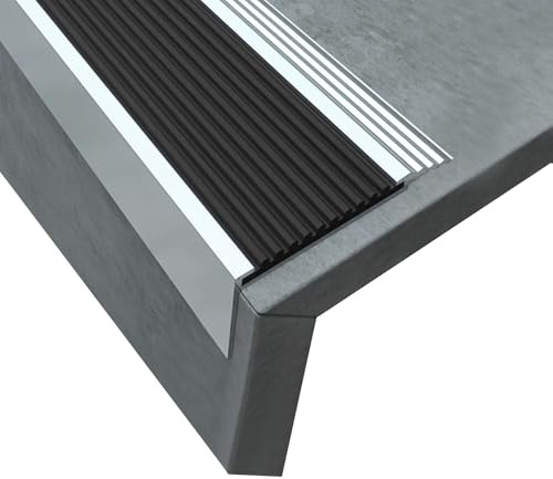 Treppenkantenprofil in L-Form, Alu Stufen-Kantenprofil, Stufenkantenprofil, Schraubmontage, Länge 100 cm, für Parkett und Laminat(Black)