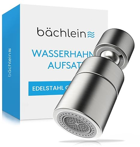 Bächlein Wasserhahn-Aufsatz in Edelstahl gebürstet mit zwei Strahlarten - Drehbarer Wasserhahn-Luftsprudler für Küchenarmaturen