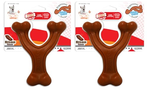 NylaboneErgonomic Hold Chew Wishbone Power Chew Durable Dog Toy Bison, 1 Ct (Small/Regular Up to 25 Ibs.) Pack of 2
