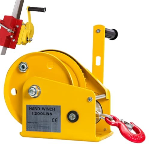Aocay Verricello Manuale Piccolo, Argano Manuale a Fune con Freno Automatico e 5-30m Cavo, 1200lbs/2600lbs Argano a Cricchetto Manuale per Barca e Rimorchi(1200 lbs,10m)
