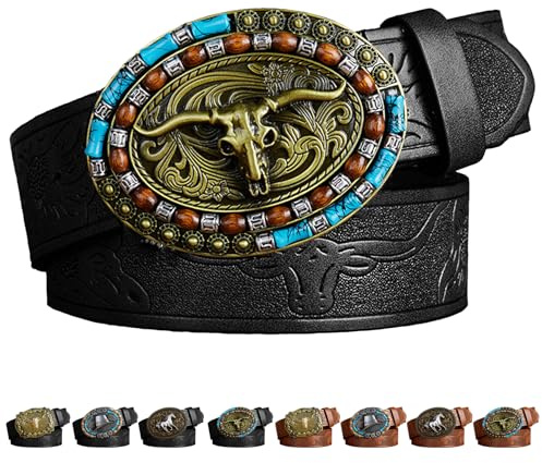 LUKIUP Western-Lederschnallengürtel, Cowboy Gürtel Herren, Gürtel mit Schnalle, Gürtelschnalle Western, Cowboy Accessoires für Männergeschenke Halloween Karneval