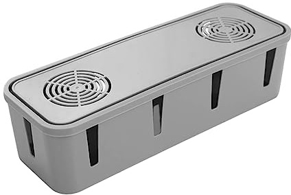 OSOLADY Plastic Cable Organizer Box with Cover and Line Hole for Desk Grey | Socket Organiser Box, Kitchen Appliance Cord Organiser, Home and Office Cable Tidy