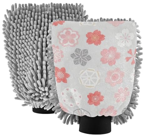Manopla de lavado de coche con flores de cerezo japonés, color rosa, guantes de lavado de coche, sin arañazos, para detalles de coche