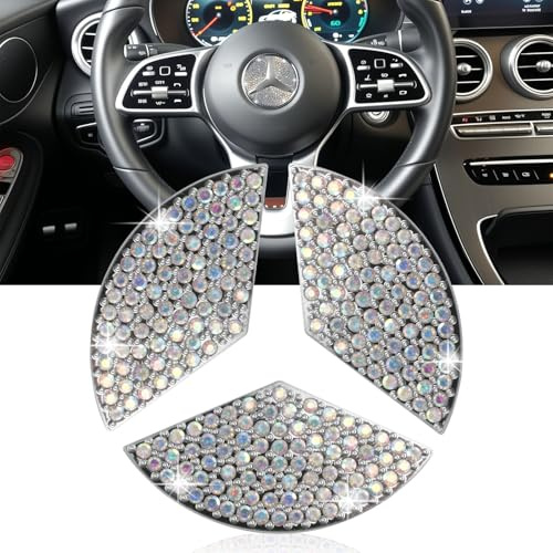LbsAMP Cristal Bling Autocollant Accessoire Voiture Interieur 45mm Autocollant Logo Mercedes Benz Emblème de Volant pour Mercedes-Benz A B C E G CLA CLS GLA GLC GLE GLK - Multicolore