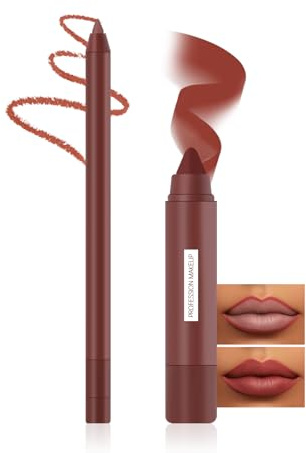 Prreal Lip Liner Pencil och Crayon läppstick set, 2-i-1 matt läppfoder och läppstick kombination, vattentät, lång hållbarhet, hög pigmenterad läppmakeup kit för kvinnor (02 naken rosa)