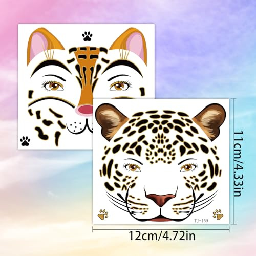 Qpout 12pcs Gepard Gesicht Temporäre Tattoos für Kinder Erwachsene, Bronzing Leopard Print Tattoo Aufkleber für Gepard Geburtstagsfeier Gastgeschenke Dekorationen Halloween Cosplay Kostüm Dekor