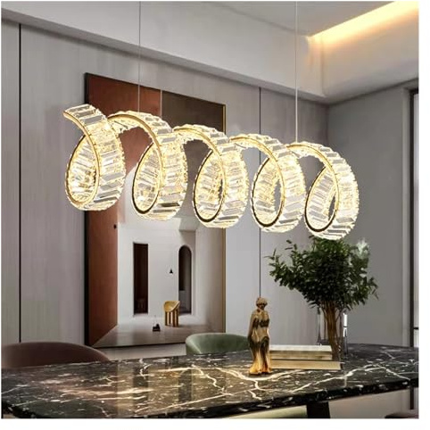 CFWSHJ Luxury Lights Wave Steel Crystal Pendant Dining Table Led Suspend Lamp Indoor Drop Light Fixtures,for Living Room