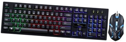 Clavier et Souris Filaires USB 104 Touches 4 Touches, Noir | Design Lumineux, sans Conflit, Plastique Résistant à L’usure, pour Bureau, Café, Usage Joueur