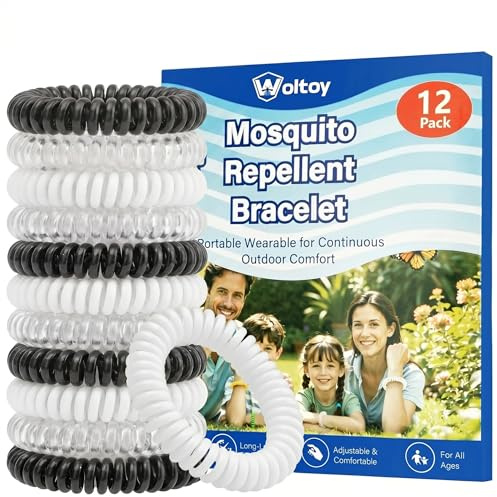 Mosquito Repellent Bracelet 12 Pack, Stretchy Waterproof Insect Repellent Bracelet for All Age, Camping Essentials, White/Black/Clear