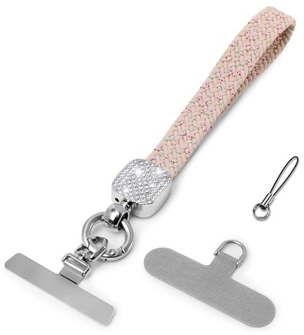 Niunisi Phone Strap Stretchy, Wrist Phone Lanyard Keychain Wristlet with 360° Rotatable Tether Tab for Women Men, Thin Pink