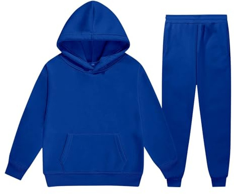 Niños Niños Niños Niñas Manga Larga Sólido Cálido Sudadera Sudadera Tops Pantalones Niños Trajes Chándal, azul, 10-11 años
