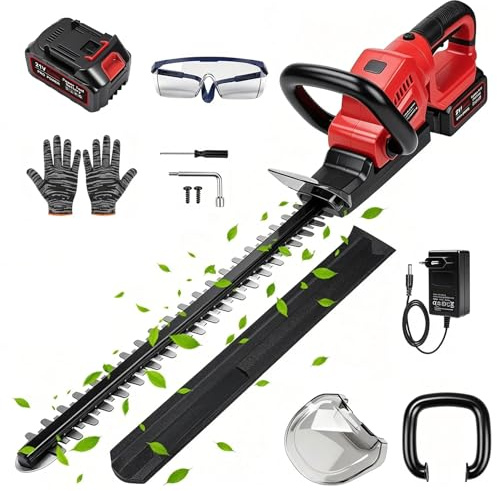 Uadme Cortasetos Electrico Bateria 21V, Corta Setos Jardin Electrico Inalámbrico con 3.0Ah Batería, Motor 850W, Longitud de Cuchilla de 56cm, para Desherbar, Podar Arboles y Arbustos
