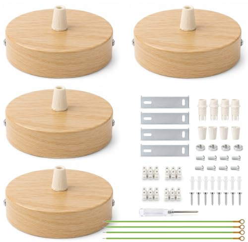 LongZYU 4 Pcs Baldachin Lampe, 100mm Metall Deckenrosette, Deckendose Gelb | Deckenbaldachin Rund, Inklusive Anschlussklemmen und Schraubendreher Geeignet für Kronleuchter, Wandleuchten, Deckenleuchten