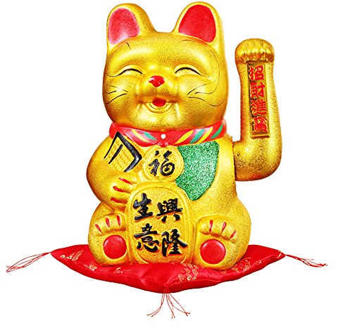 FANCYPUMPKIN 9 Waving Lucky Fortune Cat Maneki Neko Japanese Porcelain Lucky Cat #20CM