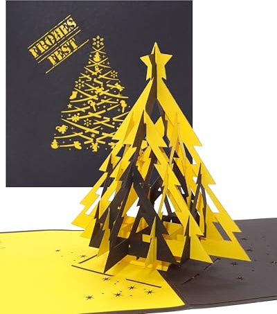 3D Pop Up Karte „Fußball - Weihnachten in Schwarz & Gelb“ Weihnachtskarte mit Tannenbaum für Fußball Fans in Dortmund, Aachen …
