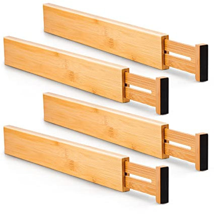 Utoplike 4 PCS Bamboo Küche Schublade Divider (passt Schublade Größen bis zu 38,1-45 cm), verstellbare Schublade Veranstalter, Feder belastet, für Schlafzimmer, Küche, Kommode