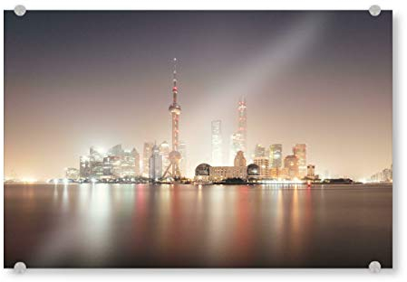 artboxONE Acrylglasbild 60x40 cm Städte PUDONG #2 Bild hinter Acrylglas - Bild Shanghai hell Lichter