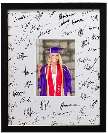 GraduatePro 11x14 Graduation Signature Board Picture Frame with 5x7 Mat for Wedding Birthday Guest Book Signing, Black with Off White Mat