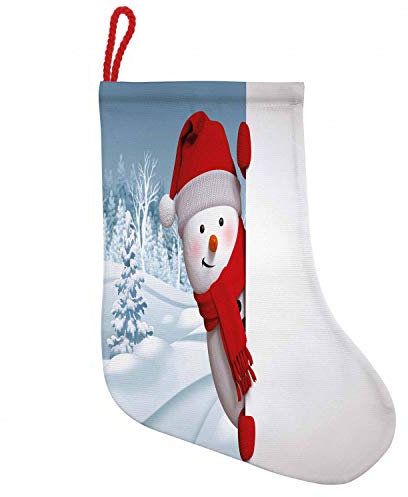 ABAKUHAUS Schneemann Hängende Nikolausstiefel Weihnachtssocken, Lustige Peaceful Woods, Weihnachtsstrumpf zum Aufhängen, 25x35cm, Rot Weiß Blaugrau
