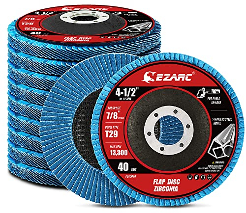 EZARC Disco Lamellare 10 Pezzi, Dischi Lamellari Ø 115mm x 22 mm, Grana 40 Dischi Abrasivi Lamellari, Adatto per Acciaio Inossidabile Metallo e Legno per Smerigliatrice Angolare