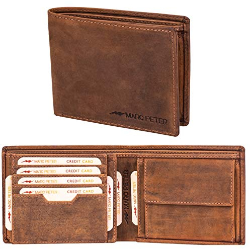 Marc Peter Oslo Geldbörse Herren Leder Bräune mit RFID Schutz I Echtleder Portemonnaie Groß I 13 Fächer I Geldbeutel für Männer I Brieftasche Wallet Portmonee aus echtem Leder