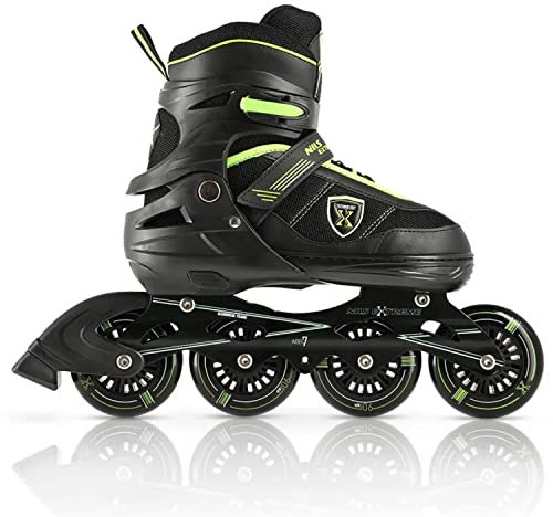 Nils Extreme Inlines för barn och vuxna – Inline-skridskor flickor och pojkar – ABEC7 kullager – Rollerblades dam och herr – Rollerskridskor justerbar storlek M 35–38 – svart och grön