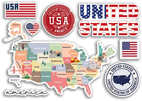 DV DESIGN A5-Aufkleberbogen Vinyl-Aufkleber – USA Amerika Sehenswürdigkeiten Flagge Land Urlaub Reisen #78475