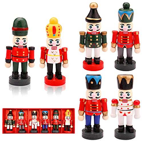 Jodsen Christmas Ornament Nutcracker Soldiers,6 Pcs Mini christmas nutcracker Figures for Children,Adults,6 cm Wooden Christmas Tree Nutcracker Ornaments for Party,Xmas Ornament Gifts (Red)