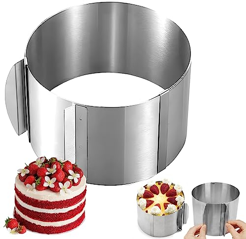YoniYa Tortenring Verstellbar Hoch 15 cm Edelstahl Kuchenring Rund Verstellbar Backring Tortenring Backform hoch zum Schichten oder Füllen von Torten für Kuchen Moussekuchen Schokolade