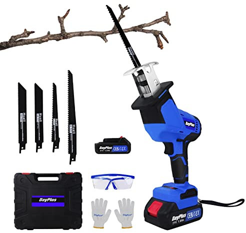 Reciprocating Saw 1900 RPM Variable Speed Cordless Reciprocating Saws Electric Hand Saw with 1x1.5Ah Li-Ion Battery and Fast Charger, 4 Blades Included, for Wood Metal Plastic Cutting