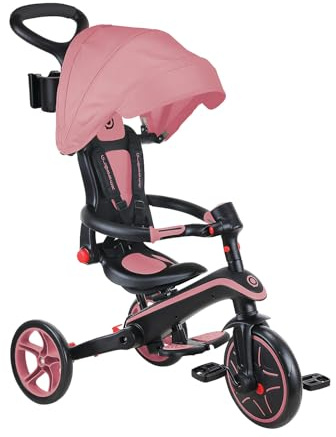 GLOBBER Explorer Trike Foldable 4in1 rosa – Dreirad, Laufrad und Kinderwagen in 10/8,5 Zoll – TPR-Sitz – höhenverstellbares Kinderfahrzeug