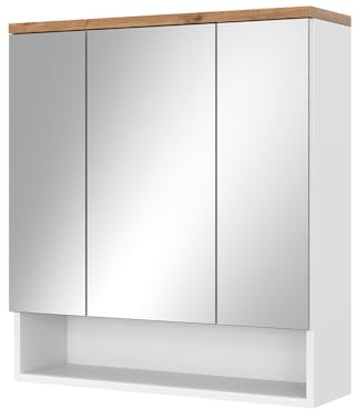 Vicco Badspiegelschrank Eden, Weiß Hochglanz, 70 x 77.5 cm | mit 3 Türen, zur Wandmontage mit variabler Innenaufteilung