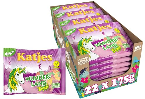 Katjes Wunderland sauer Vorratspack – saure Fruchtgummi Vorrats-Box in magischen Formen und Farben, fruchtiger Mix in unterschiedlichen Geschmacksrichtungen, vegan, 22 x 175 g