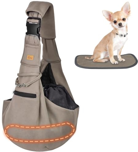 CUBY Sac de transport pour chiot, réglable et réversible pour chiens de petite et moyenne taille, mains libres, bandoulière de protection avec ceinture de sécurité, poche zippée, tapis inférieur