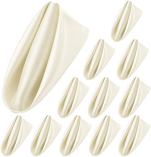 Wambere 12 Stück Stoffservietten Servietten Quadratisch,Wiederverwendbare Napkins Cloth,Waschbare Servietten Stoff,Tischdekoration für Indoor Outdoor Partys Hochzeit Geburtstag Familie,Beige,30x30cm