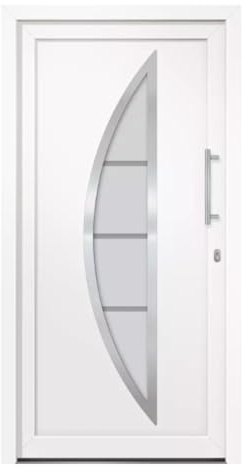 HORI Eingangstür Kunststoff Komplettset – Hochwertige Haustür mit Wärmeschutz, 5-fach-Verriegelung & Edelstahl-Stoßgriff - Farbe: weiß - DIN rechts - Modell: Curve - 198 x 98 cm