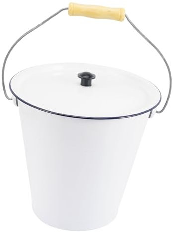 Amosfun Ascheeimer für Kamine mit Deckel Kleiner Kohleeimer aus Emaille Aschebehälter für Innenbereich und Garten Langlebig und Robust