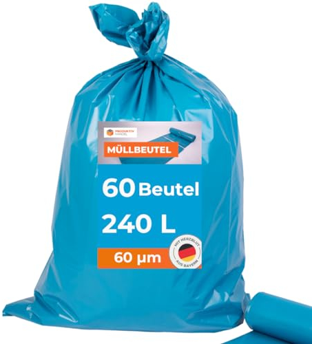 Müllsäcke 60 Stück - 6 Rollen | 240l stabile extra große blaue Müllbeutel | Abfallsack 60µm stark | 100% Recyclinganteil | reißfest & wasserdicht