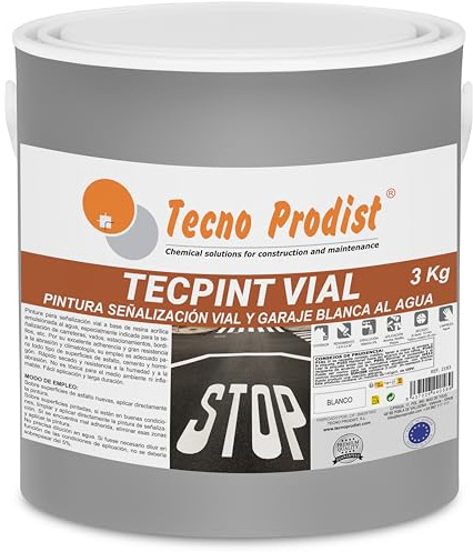 Tecno Prodist TECPINT VIAL Pintura al agua, para señalización vial, especial para vados, secado rápido, no tóxica (3 Kg Blanco)