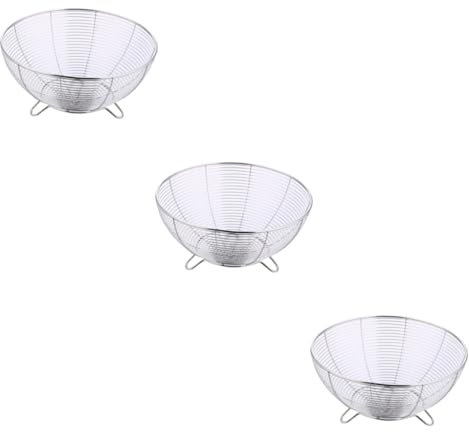 TOPBATHY 3st Obstkorb Aus Edelstahl Metall Tablett Serviertabletts Obstkorb Obsttabletts Sieb Aus Edelstahl Obstschale Aus Metall Rundes Serviertablett Filter Gemüse
