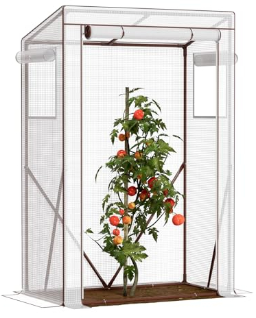 Amopatio Serra per pomodoro, piccola serra con copertura rinforzata in polietilene/gancio/porta avvolgibile, 100 x 50 x 150 cm, per pomodori da giardino, balcone, terrazza