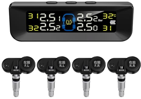 Système de surveillance de la pression des pneus sans fil à énergie solaire - 6 modes d'alarme et 4 capteurs internes avec écran LCD - Système de surveillance de la pression des pneus avec affichage