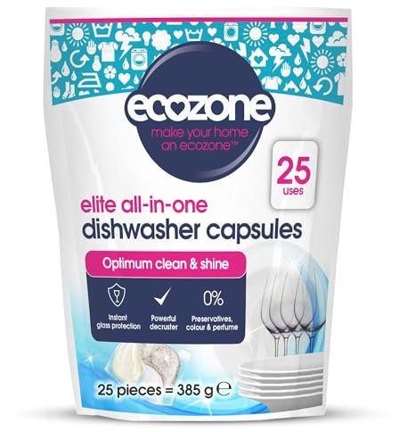 Ecozone Optimum All In One Capsule per lavastoviglie x 25, pastiglie per lavastoviglie con sale, brillantante ed effetto extra secco, potente sgrassatore e pastiglie per lavastoviglie, ecologiche e