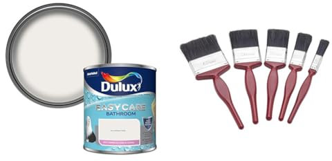 Dulux 500001 Easycare Bathroom Soft Sheen Emulsion Paint For Walls And Ceilings - Pure Brilliant & Fit For The Job 5 pc Mixed Sizes Paint Brush Set for a Smooth Finish with Emulsion, Gloss