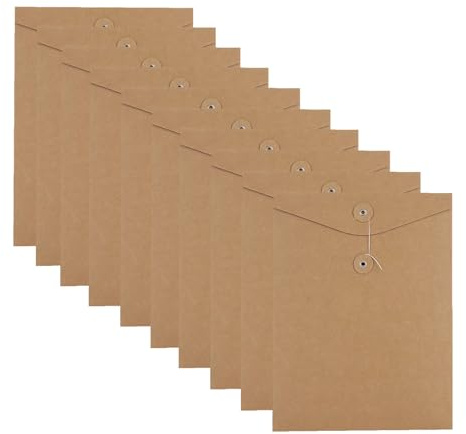 10 Stück A4 Kraftpapier Dokumententasche Umschlagtaschen aus Pappe Aktenordner Dokumenten-Organizer mit Schnur Externe Taste Wickeldichtung A4-Spezifikation vertikal Aktentasche für Büro Universität