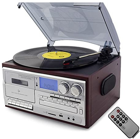 STRAFBRG Platine Vinyle Compatible à 3 Vitesses Tourne-Disque LP Vintage Gramophone Phono CD & Cassette Radio FM/AM