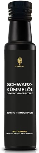 ZELLGUT© Bio SCHWARZKÜMMELÖL 250ml | rein, schonend kaltgepresst, GEKEIMT & nativ | aus original ägyptischem Schwarzkümmel | Frischegarantie: direkt vom Hersteller | 380 mg THYMOCHINON